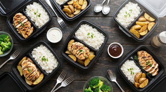 Macro friendly sauces bodybuilding meal prep with chicken rice potatoes and sauces