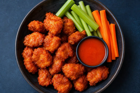 Sugar free buffalo sauce with buffalo chicken and vegetables